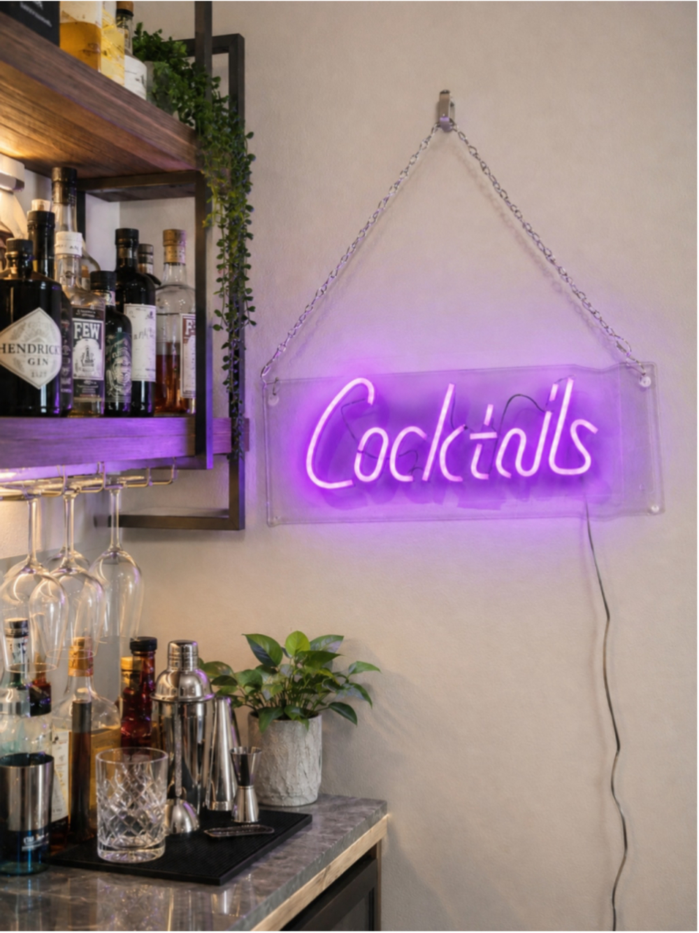Unbranded Cocktails Neon Sign Decor One Size Purple Clear